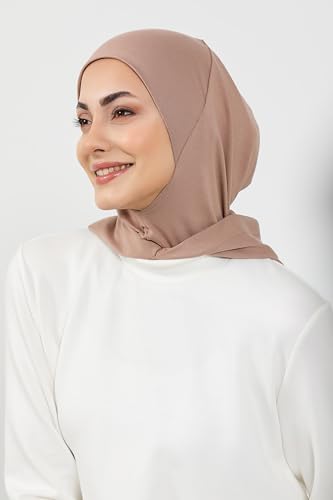 Aisha's Design Full Coverage%95 Cotton Bonnet for Women, Ready-to-Wear Hijab Bonnet Headscarf with Neck Coverage - color: Mink