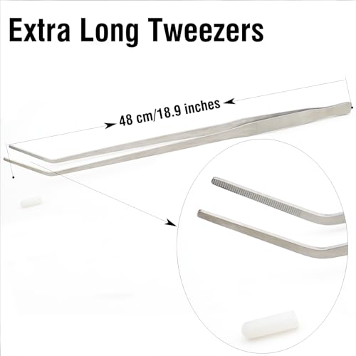 18.9'' Extra Long Thickened Aquarium Tweezers, 304 Stainless Feeding Tongs | Aquascaping for Salt & Fresh Water Fish Tank, 0.1'' Thick Heavy Duty Tweezers, Curved
