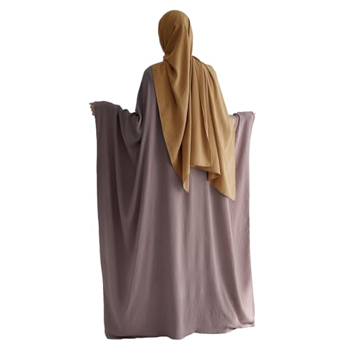 Abaya Muslim Women Dress Batwing Sleeve Loose Maxi Modest Islamic Clothes Prayer Dress with Hijab Scarf - color: Gray Lilac