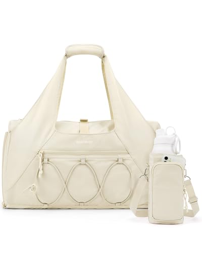 BAGSMART Gym Bag for Women, Lightweight Duffel with Shoe Compartment, Weekender with Wet Pocket, Workout Yoga Tote, Cream - color: Cream