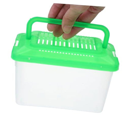 minkissy 2pcs Portable Pet Transport Box for Reptiles and Fish, Medium Green Plastic Turtle Terrarium and Travel Breeding Tank for Small Pets