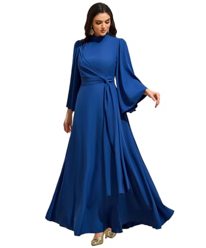 Women Abaya Kaftan Dress Traditional Islamic Attire Maxi Robe Muslim Eid Prayer Gown - color: Royal Blue, size: Medium