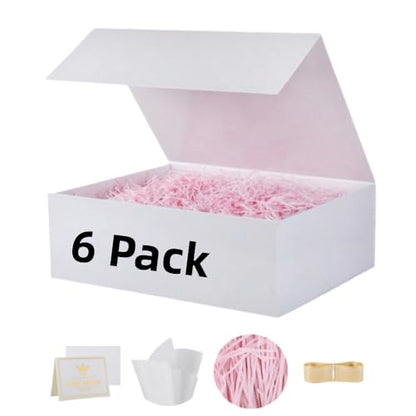 UoeRing 6 Pcs White Gift Box 11.5x8x4 Inch with Magnetic Lid | Collapsible Luxury Present Box,for Birthday,Christmas Holiday Gift Includes Card,Ribbon,Tissue Paper & Shredded Filler - color: 11.5x8x4 Inch-White-Pack of 6
