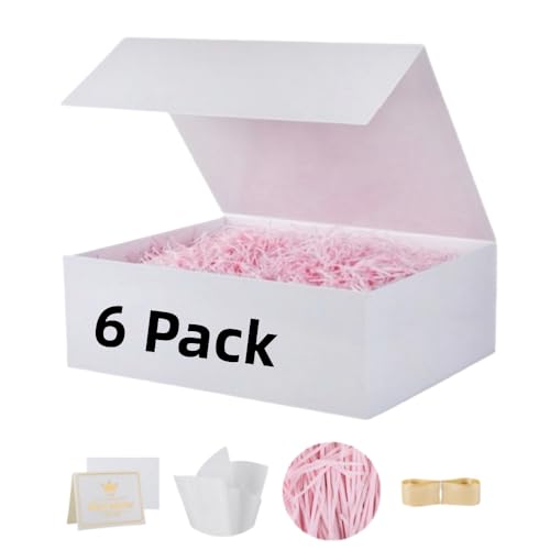 UoeRing 6 Pcs White Gift Box 11.5x8x4 Inch with Magnetic Lid | Collapsible Luxury Present Box,for Birthday,Christmas Holiday Gift Includes Card,Ribbon,Tissue Paper & Shredded Filler - color: 11.5x8x4 Inch-White-Pack of 6