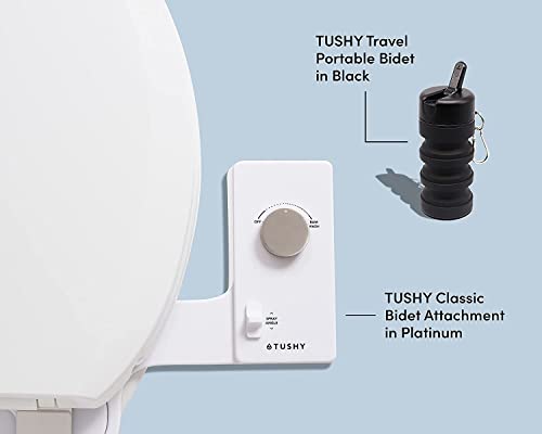 TUSHY Classic Bidet Combo Pack | 3.0 Brushed Nickel Toilet Seat Attachment & Jet Black Travel Bidet