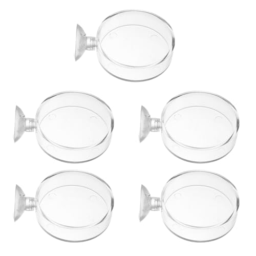 Kisangel 5 Pcs Acrylic Fish Feeder Bowl with Suction Cup 6.5cm Fish Food Holder for Aquarium and Shrimp Tank Feeding Accessories