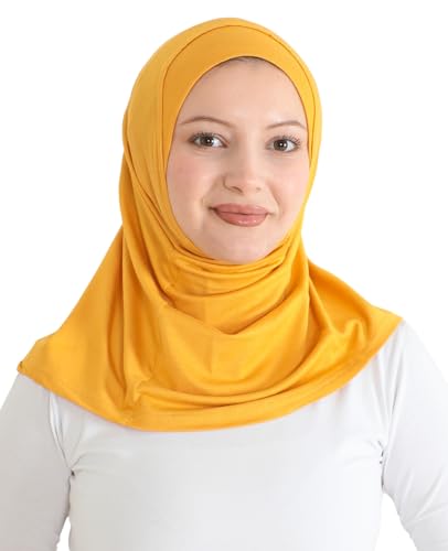 Prien Sport Instant Hijab For Women, Muslim Cotton Turban, Soft Head Scarf, Ready To Wear Hijabs Prayer Clothes, Islamic Wear - color: Deep Yellow