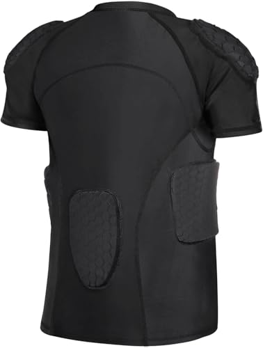 Men’s Football Padded Compression Shirt, Chest & Rib Protection | Built-in EVA padding helps absorb impact and protect the chest and ribs for football, baseball, basketball, paintball - size: Large