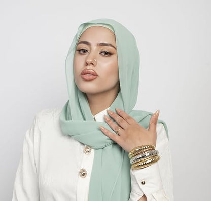 Instant Chiffon Hijab 3-in-1 with Built-in Magnets and Attached Match Undercap, Women Hijabs Set. - color: Mint