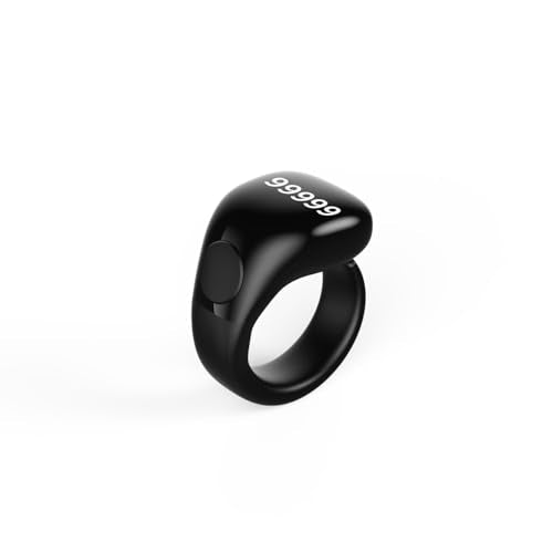 Smart Tasbih Zikr Ring,Adjustable Counter, 3 Sizes (18,20,22mm) Muslim Digital Azan Alarm Clock,APP Support Digital Counter Prayer Reminder Rings, Waterproof 5 Digit Finger Counter zikr Ring - color: Black