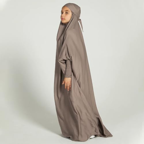 ODIZLI Muslim One Piece Prayer Hijab Dress Women Hooded Abaya Full Cover Islam Dubai Modest Robe - color: Gray Kids, size: 8-9 Years