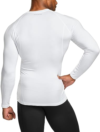 TSLA Men's Thermal Long Sleeve Compression Shirts, Athletic Base Layer Top, Winter Gear Running T-Shirt - color: Heatlock Round Neck White, size: XX-Large