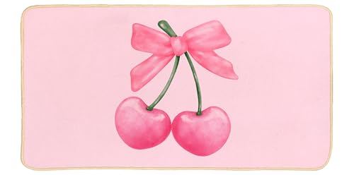 Preppy Pink Cherry Bow Welcome Mat for Girls Bedroom Bathroom Decor - color: Cherry Bow