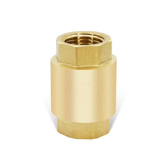 1/2" NPT Vertical Spring Check Valve, Brass, Heavy-Duty, Female Thread DN15 | Non-Return Lift Spring Design, Prevents Backflow, Protect Pumps, Quick Shutoff, for Vertical Piping, for Water, Oil, Gas, Air - size: 1/2"-NPT