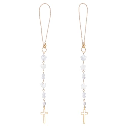2pcs Cross Car Hanging Ornament Sun Catcher Rearview Mirror Charm Car Mirror Pendant with Heart Star Shell Beads Cross Crystal Bead Hanging Accessories for Bag Window Car Mirror Garden