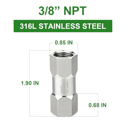 1PCS 316L Stainless Steel 3/8" NPT Female Check Valve,Backflow Prevention,One Way Non-Return Check Valves - size: 3/8" FNPT