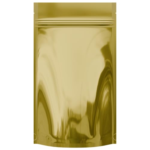 Mylar Style Barrier Bags – Zipper w/Heat Seal – 100 Bags (Gloss Gold/Clear, 1/2 Ounce - 5?x8.14?x2.33?) - color: Gloss Gold / Clear, size: 5x8.14x2.33 Inch (Pack of 100)