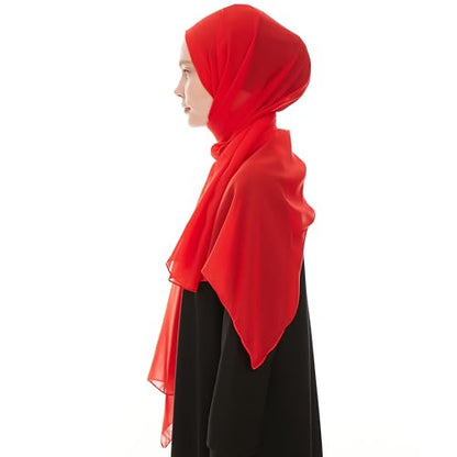 Chiffon Hijab Scarf for Women - Chiffon Hijab Muslim Headscarf Shawl - Soft Fashion Scarf Muslim Headscarf Shawl - color: Red