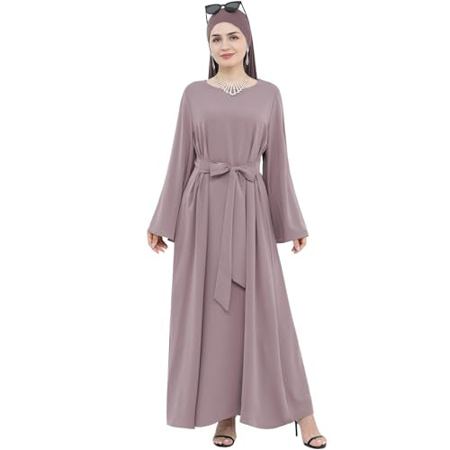 khalat Muslim Abaya Dress Women Solid Color Modest Prayer Robe Islamic Dubai Long Sleeve Lightweight Maxi Dress - color: Khaki, size: Small