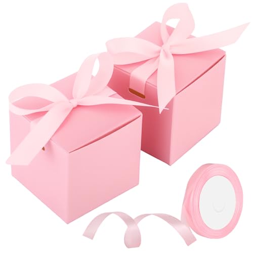 MotiMind 48 Pcs Wedding Gift Boxes with Ribbon Small Party Favor Boxes with Lids Mini Treat Candy Container for Easter Party Birthday and More(Pink,2 Inch) - color: Pink, size: 2 inch