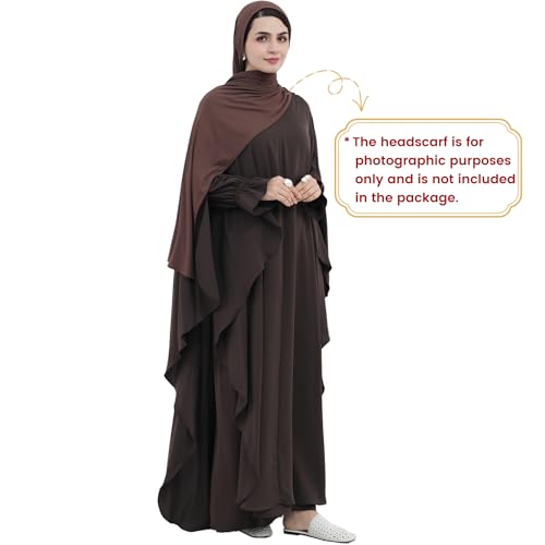 2PCS Women's Muslim Abaya Dress Lace Cuffs Islamic Dubai Prayer Robe Smooth Flowy Muslim Women Clothes - color: Dark Coffee, size: Medium