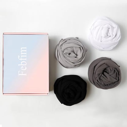 Febfim 4 PCS Muslim Women Soft Premium Solid Chiffon Hijab Scarves Shawl Long Scarf Wrap Scarves with Gift Box - color: Orange
