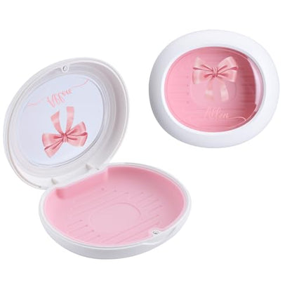 Pink Bow Custom Retainer Case with Silicone Pad, Portable Aligner Case Personlized Name Orthodontic Retainer Box, Denture Storage Container Travel Mouth Guard - color: Custom Pink Bow