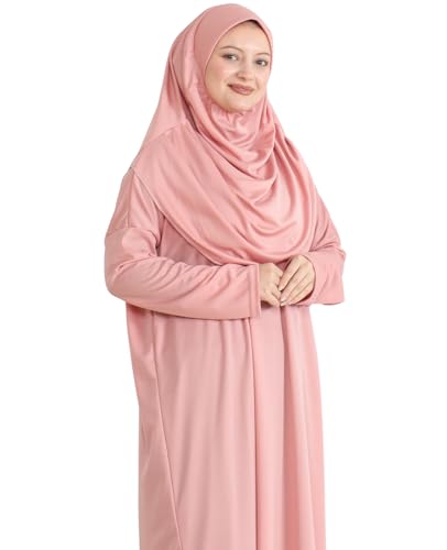Prien Muslim Dress For Women With Hijab, Abaya, Instant Prayer Clothes Set, Islamic Wear, Dubai Kaftan Jilbab Burqa - color: Rose, size: 3X-Large-6X-Large