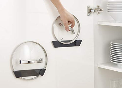 Joseph Joseph Cupboard Store - Set of 4 Pot and Pan Lid Holders Self Adhesive Wall Mount Storage Organizer, Suitable for Lids Up to 9 in , 3M VHB Tape Included, Gray