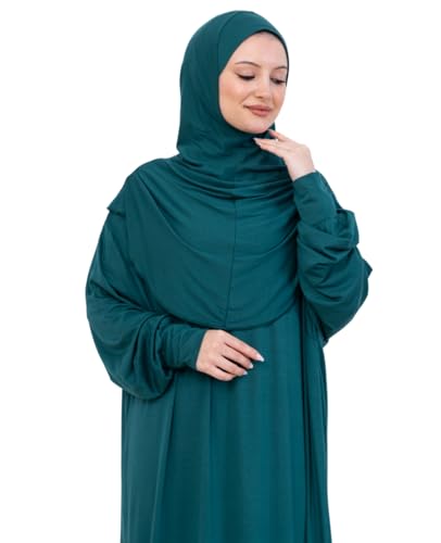 Prien Prayer Dress For Women, Cotton Muslim Abaya, Soft Hijab, Elegant Turkish Islamic Wear For Eid, Ramadan, Umrah, Hajj - color: Emerald