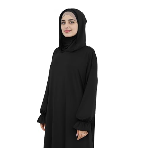 Abaya Muslim Women Hooded Dress Loose Sleeve Loose Maxi Modest Islamic Clothing Prayer Dress Kaftan - color: Black