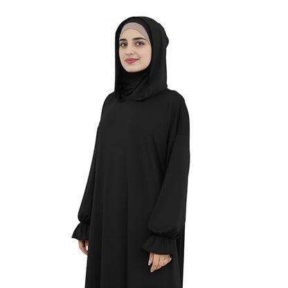 Abaya Muslim Women Hooded Dress Loose Sleeve Loose Maxi Modest Islamic Clothing Prayer Dress Kaftan - color: Black