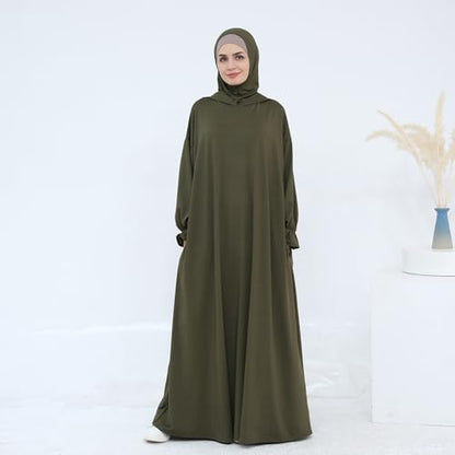 Muslim Dress for Women Pakistani Kaftan Abaya Robe Arabic Islamic Prayer Clothes Dubai Outfits - color: Army Green
