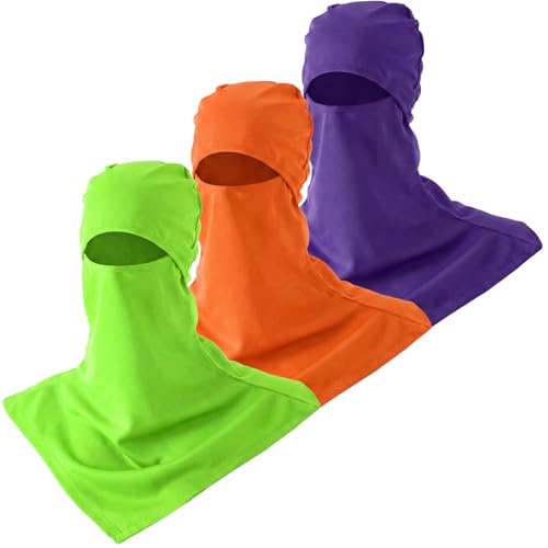 SATINIOR 3 Piece Balaclava Face Cover Sun Protection Neck Cover Summer Balaclava for Men Women Outdoor Sports UV Protector - color: Purple Fluorescent Green Orange Red Color