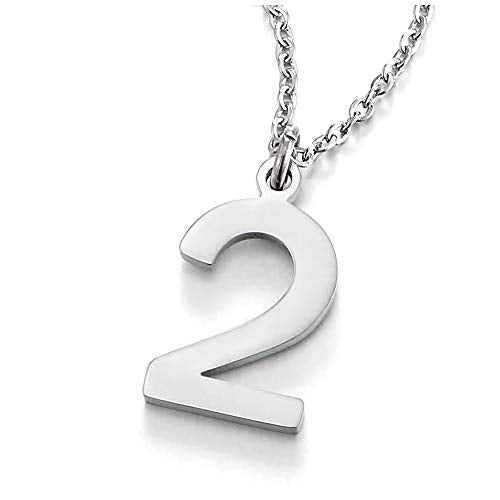 COOLSTEELANDBEYOND Womens Mens Stainless Steel Arabic Numerals Number 1-8 Pendant Necklace with Adjustable Rope Chain - style: Womens Mens Stainless Steel Arabic Numerals Number 2 Pendant Necklace with Adjustable Rope Chain