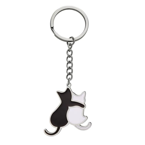 Dreamtimes Cute Cat Keychain Dog keychains for Women Man Cute Bag Car Keyring Stainless Steel Keyring Black Cat Keychain - color: Cat-silver