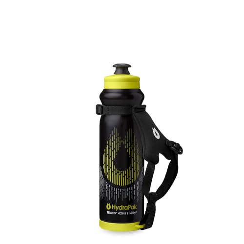 HydraPak Tempo Pro 400ml - Handheld Running Squeeze Bottle for Training and Race Day Hydration with Removable Strap (400ml/13oz) - Black - color: Black, style: 400ml