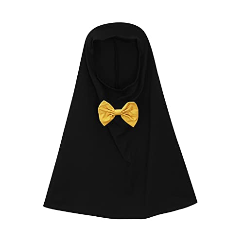 IBTOM CASTLE Abaya for Girl Kids Hijab Scarf Muslim Dress Two-piece Ramadan Prayer Clothes Islamic Arabic Kaftan Khimar Robe - color: Black - Yellow, size: 1-2T