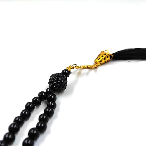 BAYKUL Muslim Prayer Beads 99, Islamic Rosary with Silver Allah Muhammad Engraved Tasbih, Zikr Namaz Worship Ramadan Tesbih Bracelet - color: Dark Pearl