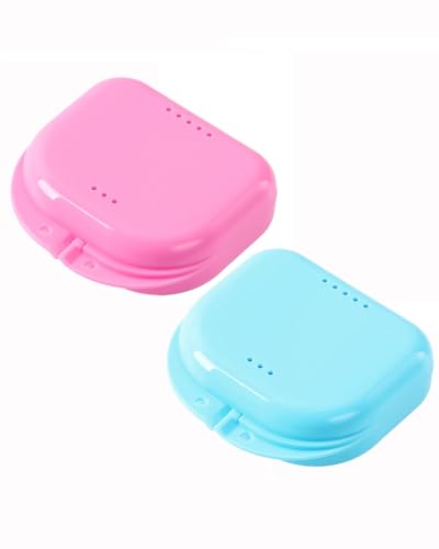 JMU 2 Pcs Retainer Case with Vent Holes, Orthodontic Storage Case | Teal and Pink, Dental Mouth Guard Holder, Travel Box for Aligner with Snap Lock - color: Teal/Pink