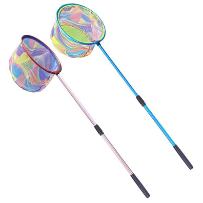 Fishing Net 2 Pack Retractable Lightweight Landing Net with Aluminum Rod Handle Fishing Nets for Youth Catch and Release Butterfly Nets - style: Blue+red