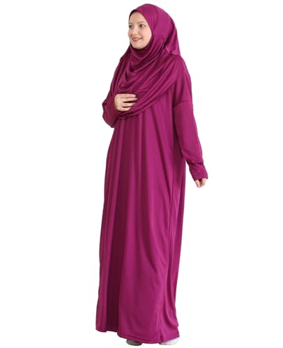 Prien Muslim Dress For Women With Hijab, Abaya, Instant Prayer Clothes Set, Islamic Wear, Dubai Kaftan Jilbab Burqa - color: Fuchsia, size: 3X-Large-6X-Large