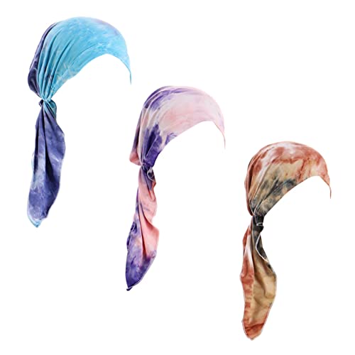3 Packed Women's Pre Tied Head Scarves Slip On Chemo Beanies Hair Cover Headwrap Caps - color: C1-tie Dye-3packed