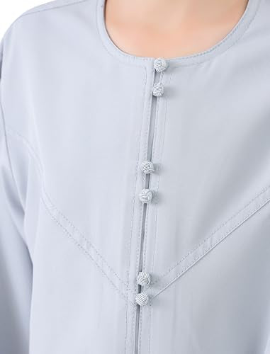IWEMEK Kids Muslim Thobe for Boys Islamic Arabic Kaftan Robe Middle East Dubai Prayer Dress Eid Ramadan Clothes with Pockets - color: Grey, size: 7-8 Years