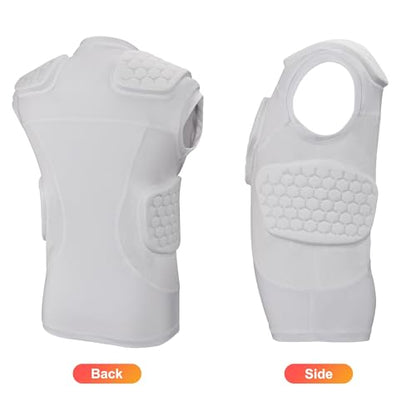 Youth Football Padded Shirt, Chest Rib Protector, Compression Padded Vest with 5-Pad for Sports Paintball Football Baseball Lacrosse - size: X-Large, style: White