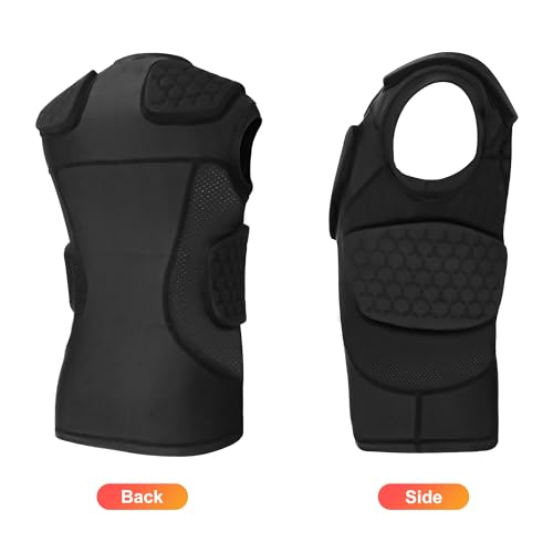 Youth Football Padded Shirt, Chest Rib Protector, Compression Padded Vest with 5-Pad for Sports Paintball Football Baseball Lacrosse - size: X-Large, style: Black