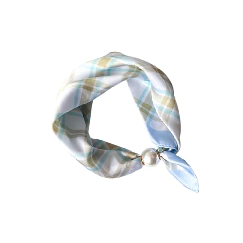 Women’s Silk Pearl magnetic buckle Scarf with Charm Buckle Satin Square Scarf for Neck Retro Floral Print，hair band - color: 01-110