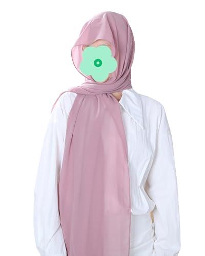 Magnetic Chiffon Hijab Scarf for Women, Quick Snap Closure Headscarf, Breathable Muslim Headwrap with Under Cap - color: Powder Pink