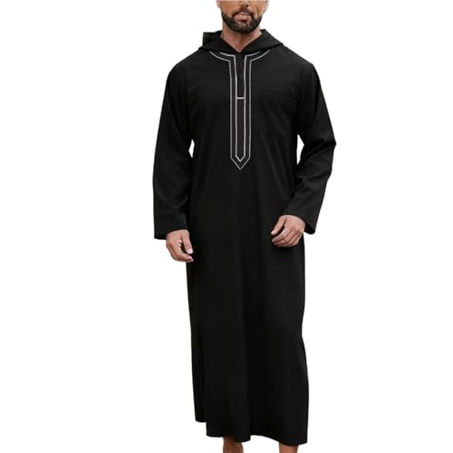 Lmdudan 2026 Middle East Arab Robes for Men Muslim Thobes - Long Sleeve Loose Hood Long Gown Dress Muslim Kaftan Thobe - color: 1-black, size: Small