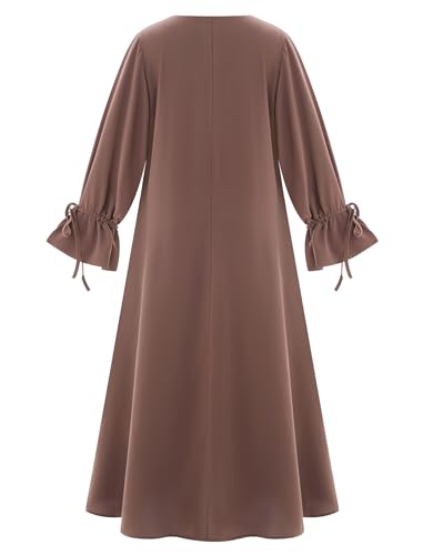 ABEWIP Muslim Dresses for Women Long Sleeve Tie Cuffs Islamic Prayer Dress Abaya Kaftan Dubai Casual Dress - color: Khaki, size: X-Large